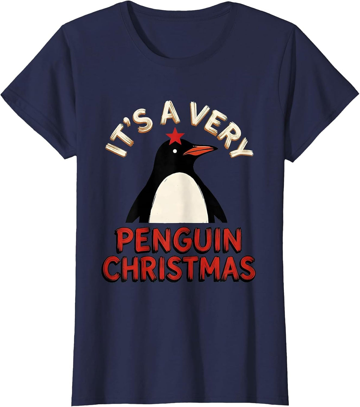 Women's It's A Very Penguin Christmas Funny Penguin Lover Holiday T-Shirt - Navy Blue