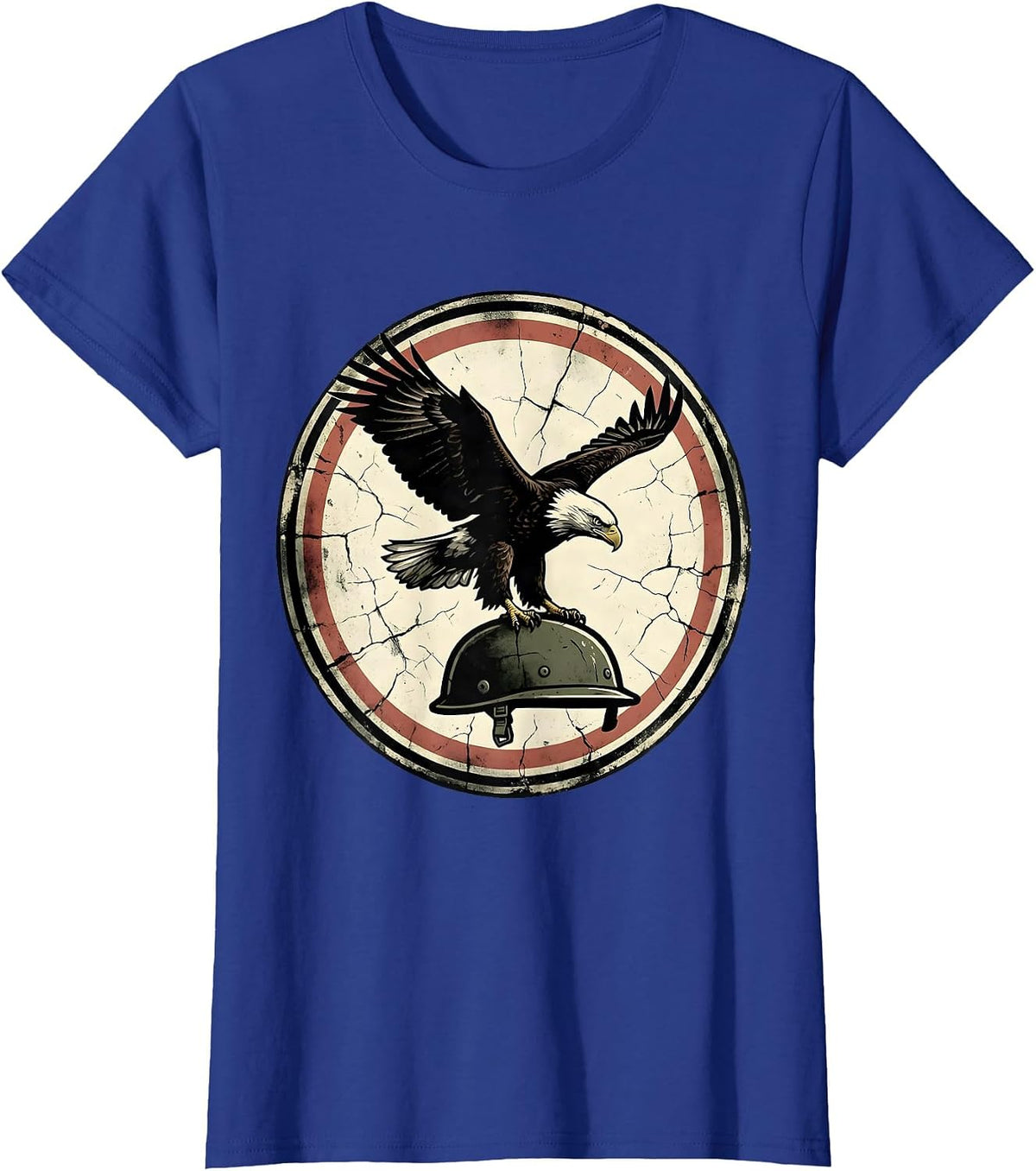 Women's Army Mom Bald Eagle Military Helmet Graphic T-Shirt - Royal Blue