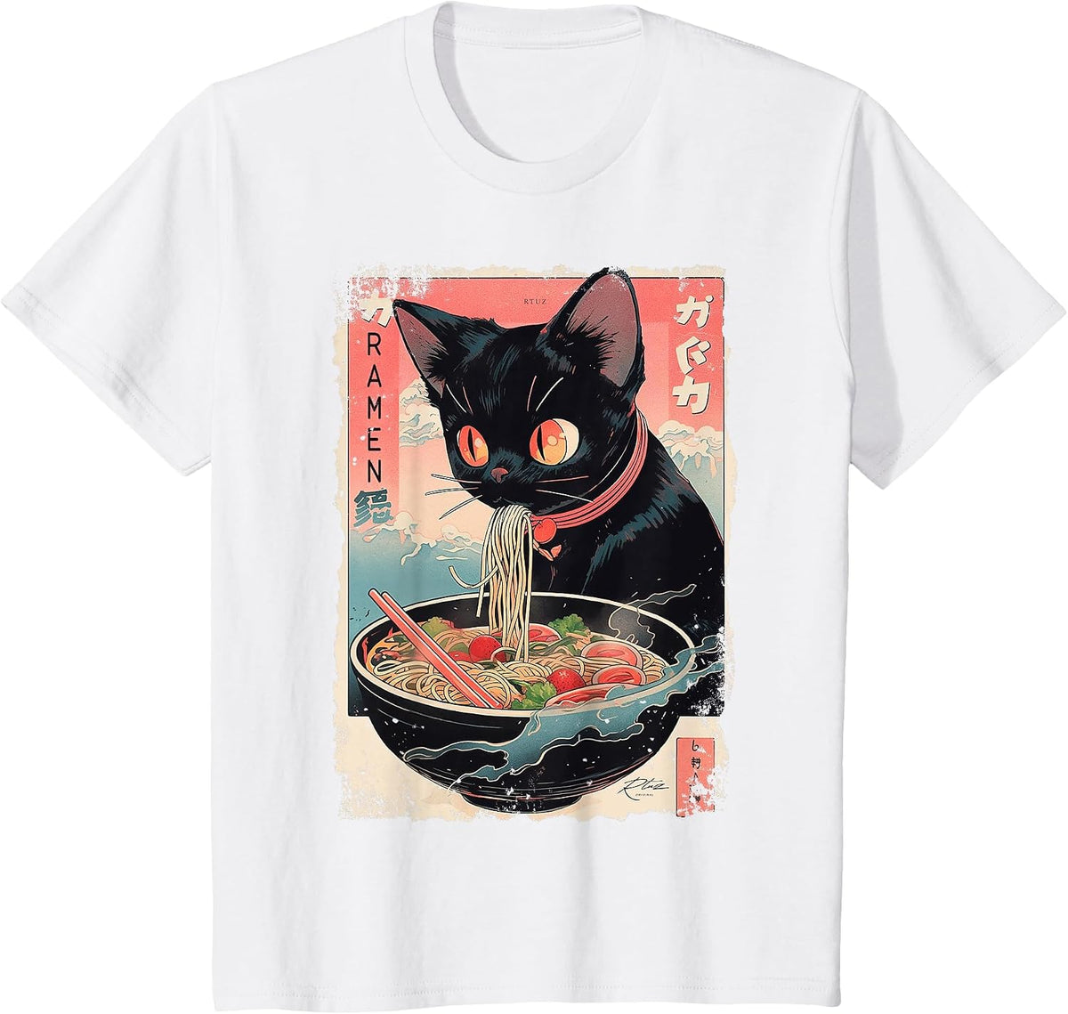 Ramen Noodles Cat Japan Y2K Kawaii Retro Cats Manga Anime T-Shirt - White