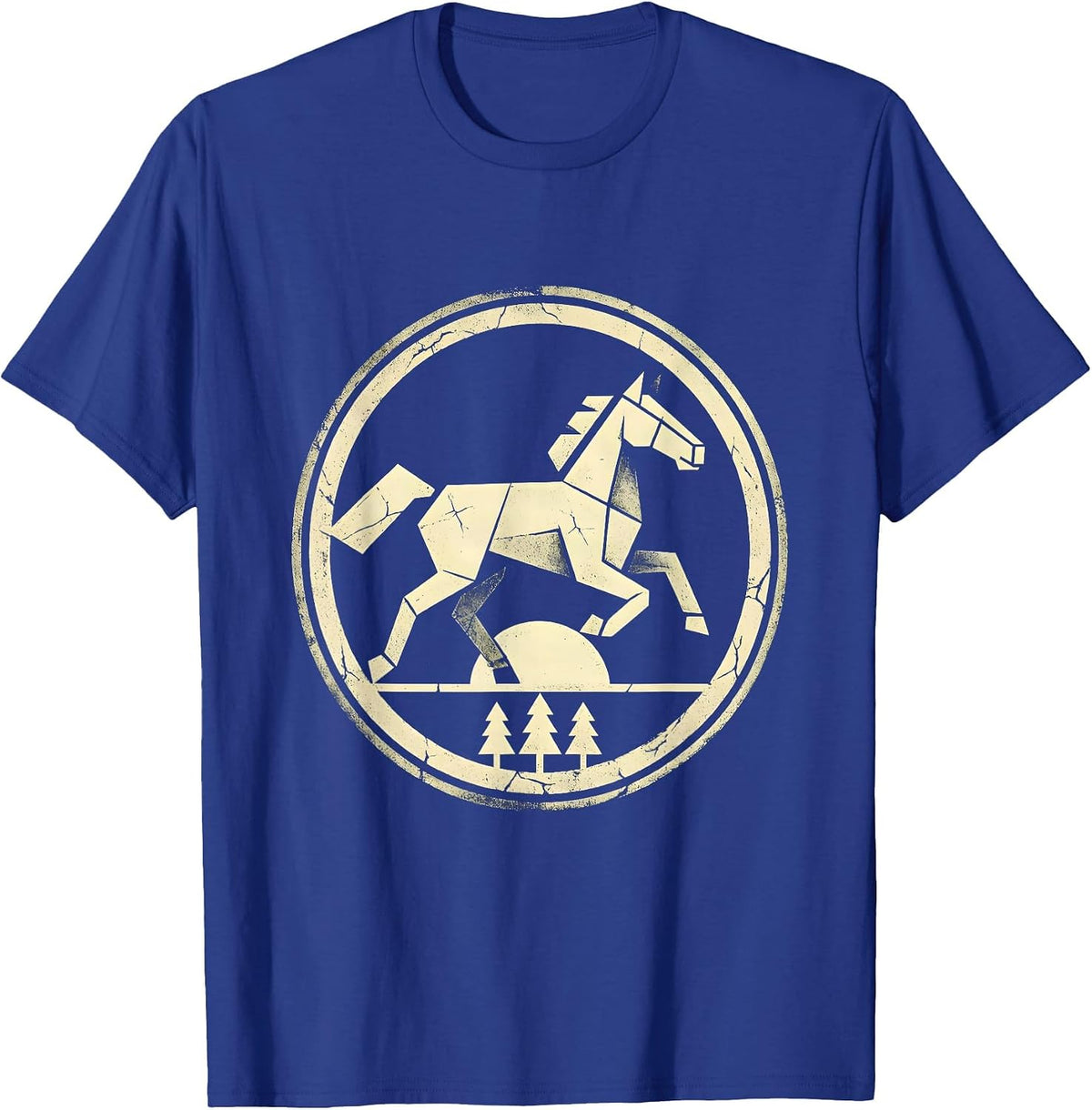 Men's White Horse Galloping Meadow Freedom Graphic T-Shirt - Royal Blue