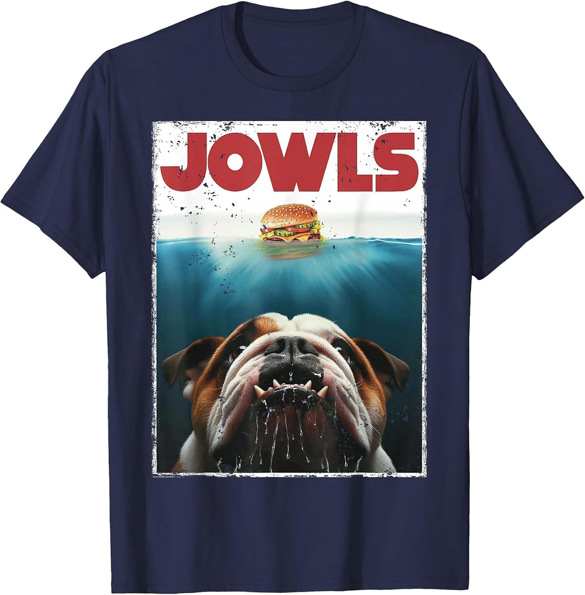 Funny English Bulldog Jowls Burger Bully, Dog Mom, Dog Dad T-Shirt - Navy Blue