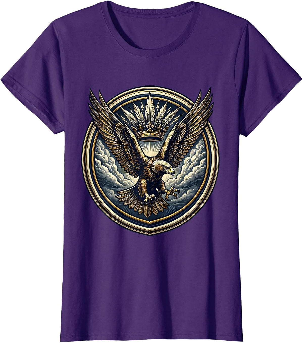 Women's Falcon Diving Through Storm Clouds Design T-Shirt - Purple