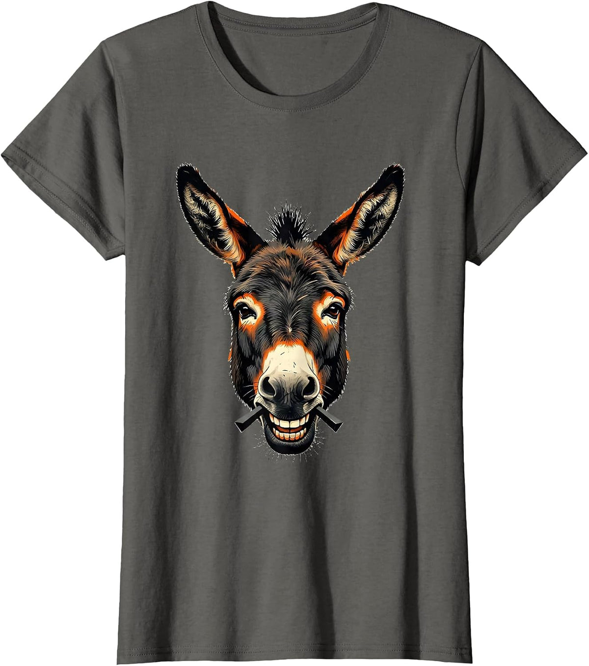 Women's Smart Donkey Head Stencil Graphic Animal Lover Humor T-Shirt - Asphalt Grey