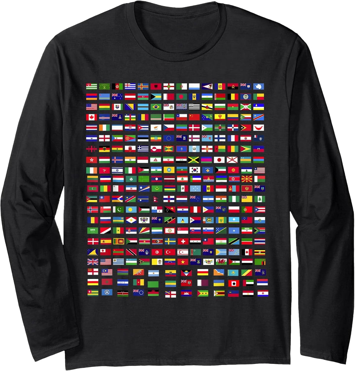 Flags of The Countries of The World 287 Flag International Long Sleeve T-Shirt - Adult Unisex Black