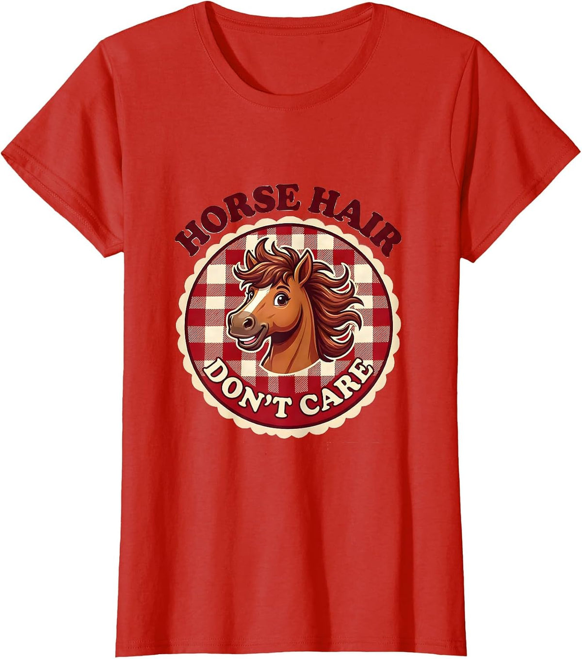Horse Hair Don't Care Funny Equestrian Design T-Shirt - Red