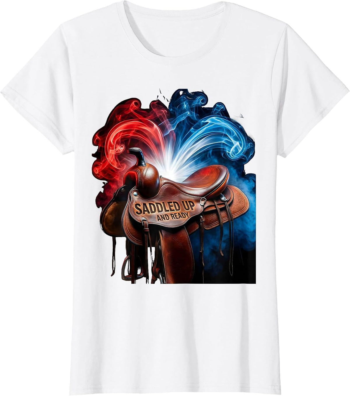 Saddled Up and Ready Equestrian Design T-Shirt - White