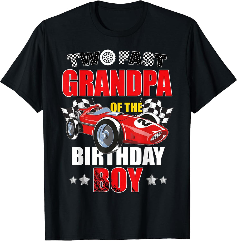 Grandpa of The Two Fast 2nd Birthday Boy Racing Car Family T-Shirt, Men, Black, X-Large - As Pictured