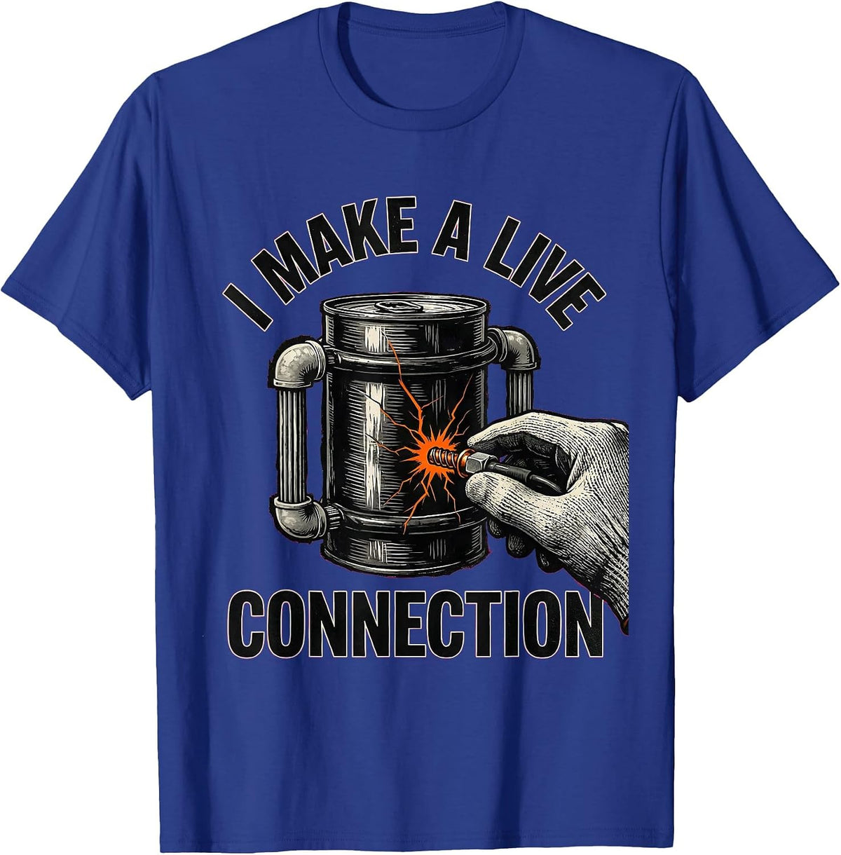 I Make A Live Connection Funny Electrician Skeleton Lineman T-Shirt - Royal Blue