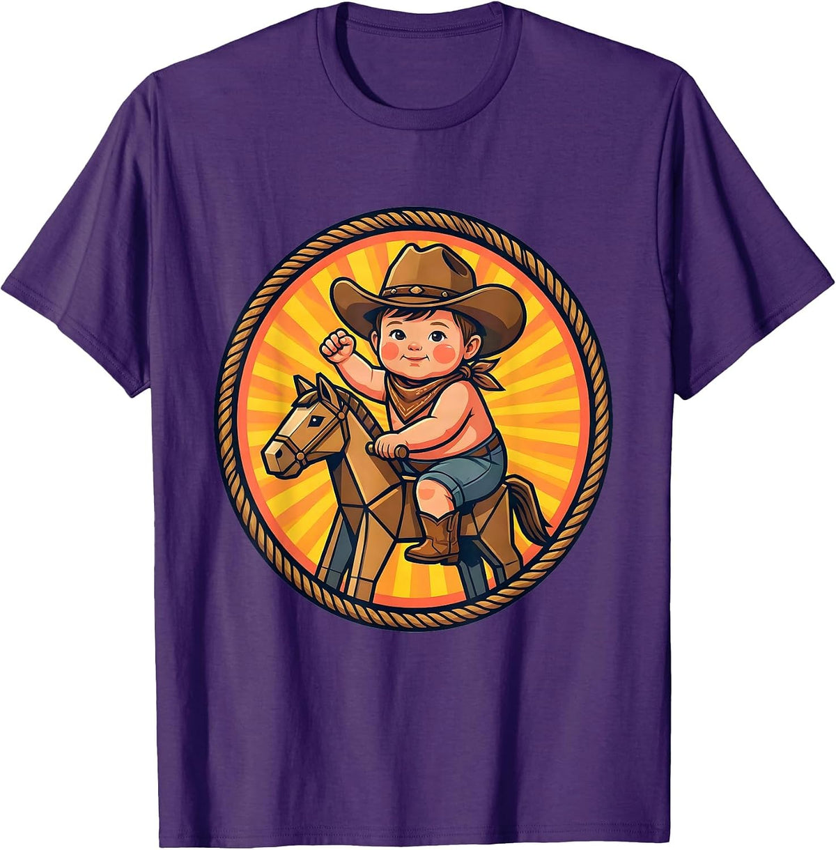 Men's Toddler Cowboy Riding Stick Horse at Full Gallop T-Shirt - Purple
