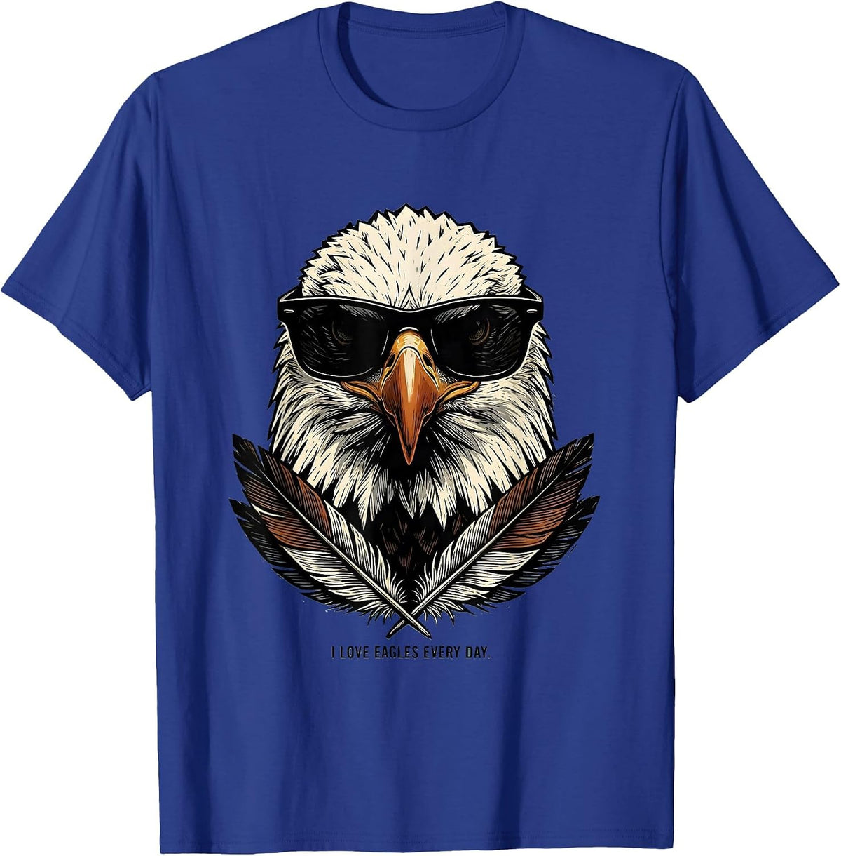 Men's I Love Eagles Every Day Funny Bald Eagle Sunglasses Linocut T-Shirt - Royal Blue