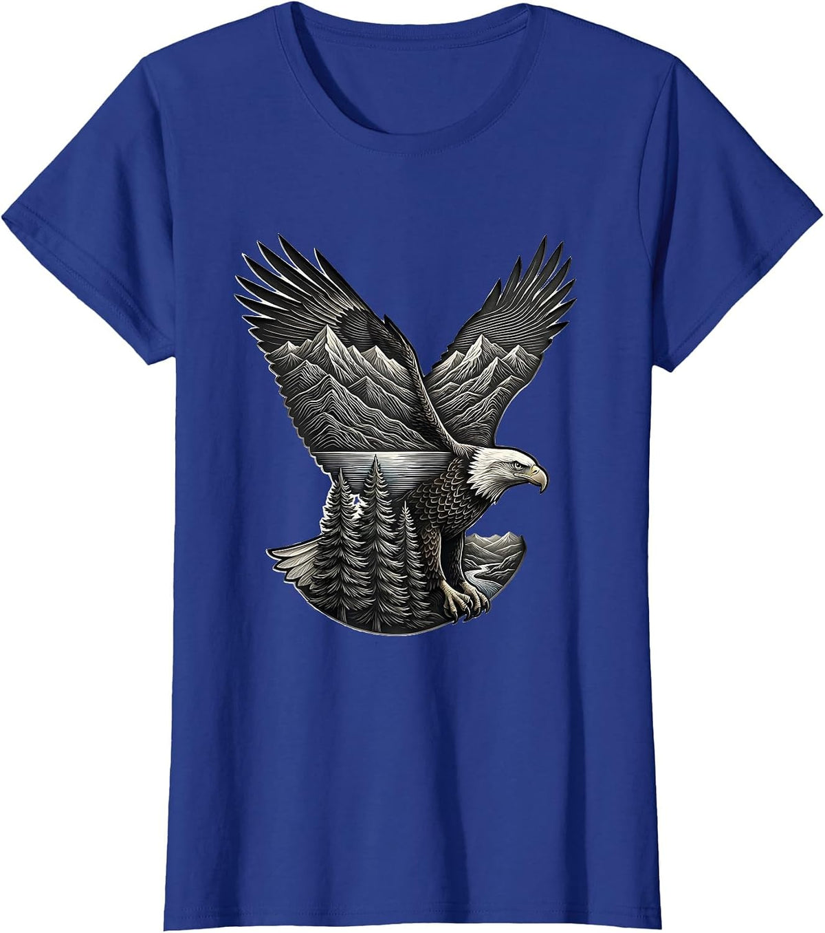 Women's Bald Eagle Flight Mountain Landscape Wildlife Lover T-Shirt - Royal Blue