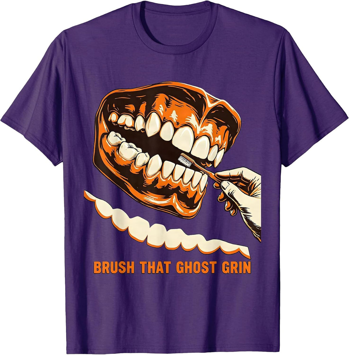 Men's Brush That Ghost Grin Wood Type Dental Hygienist Halloween T-Shirt - Purple