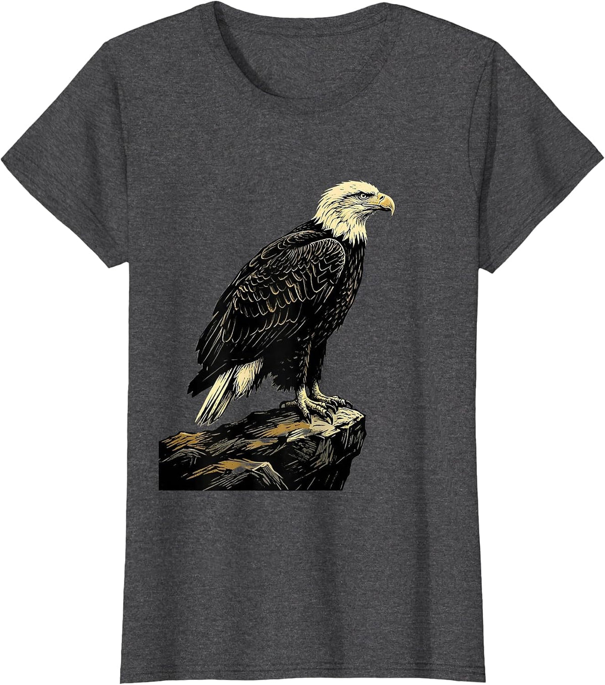 Women's Bald Eagle Linocut Wildlife Bird Lover Gift T-Shirt - Dark Heather Grey