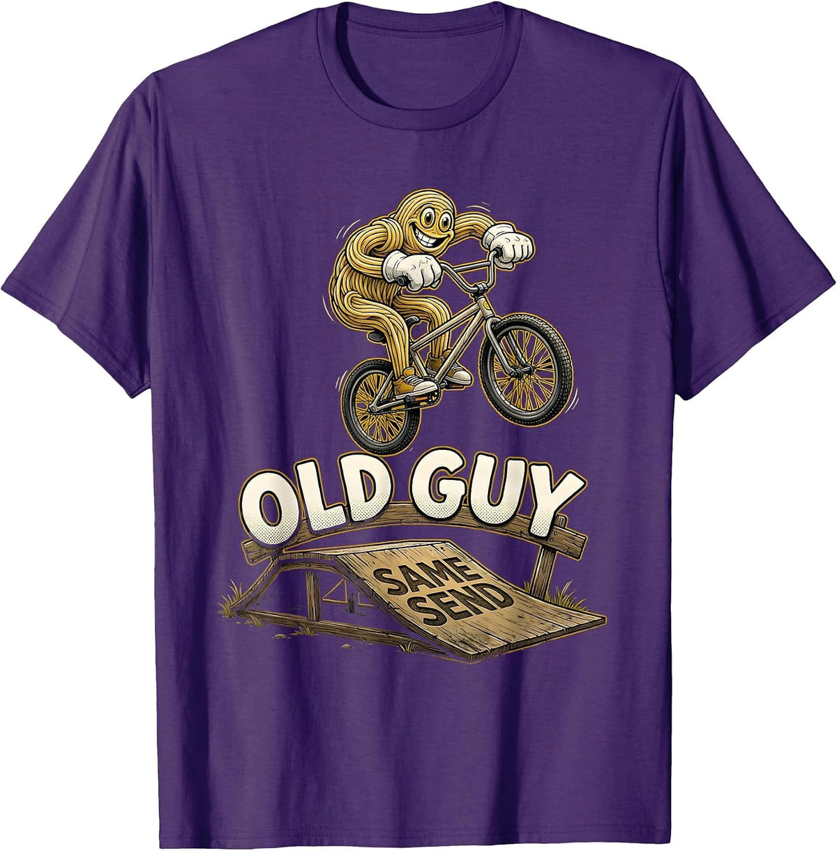 Old Guy Same Send Retro Cartoon BMX Kids Stunt Riding T-Shirt - Purple