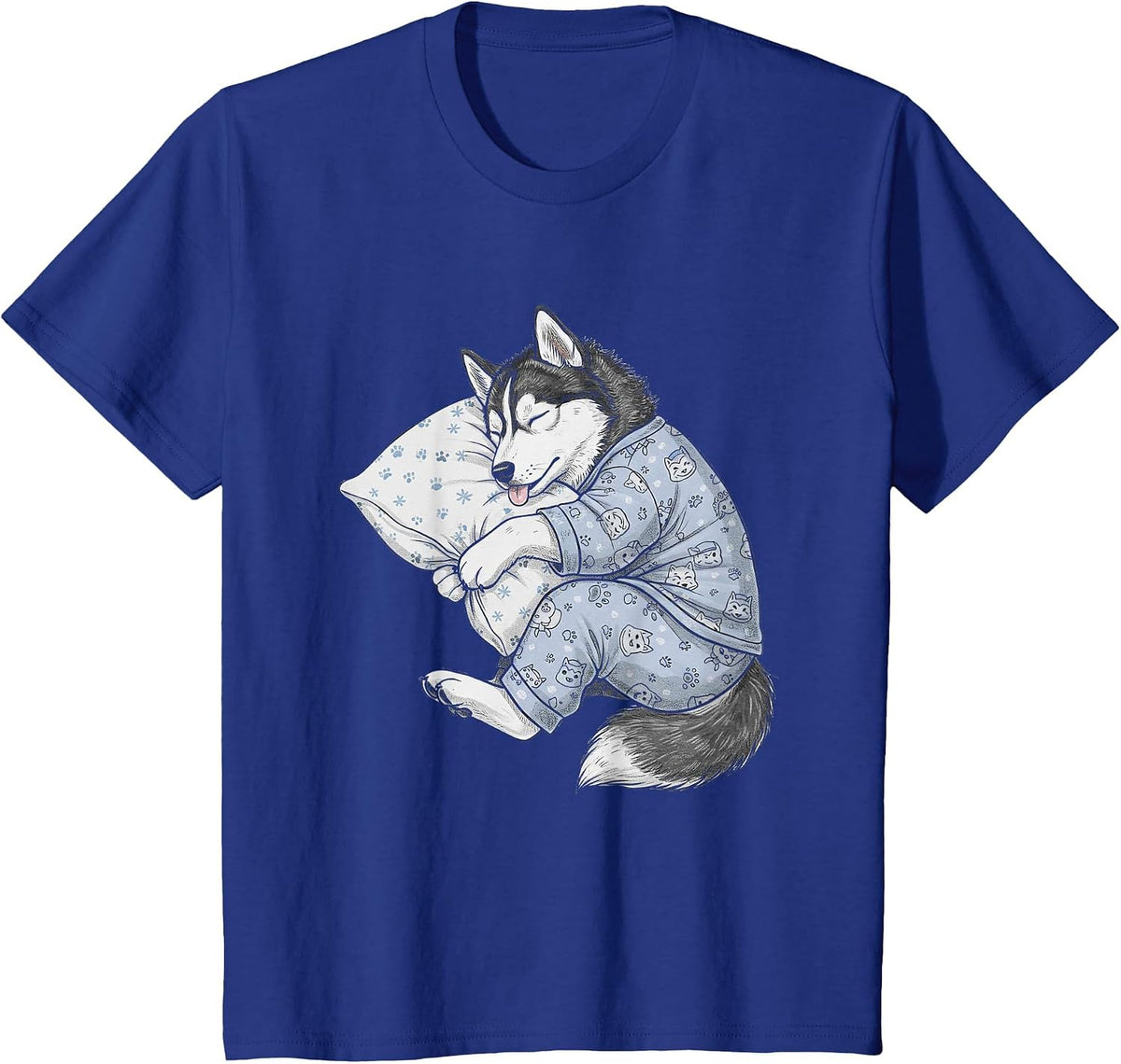 Funny Sleepy Siberian Husky Pajama Men Women Kids T-Shirt - Royal Blue