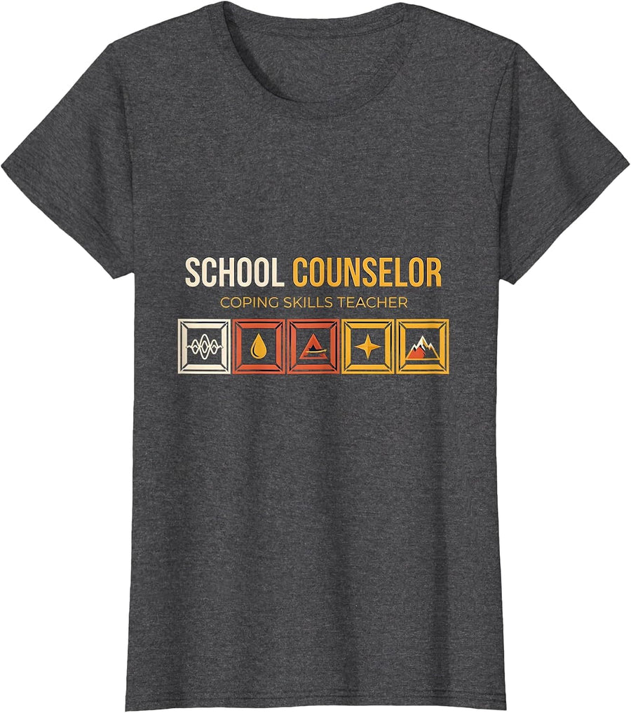 Women's School Counselor Coping Skills Teacher Geometric T-Shirt - Dark Heather Grey