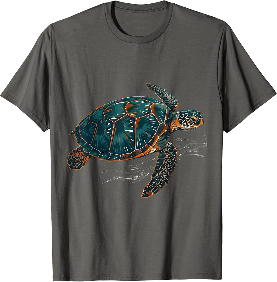Sea Turtle Screenprint Poster Pet Lover Gift T-Shirt - Asphalt Grey