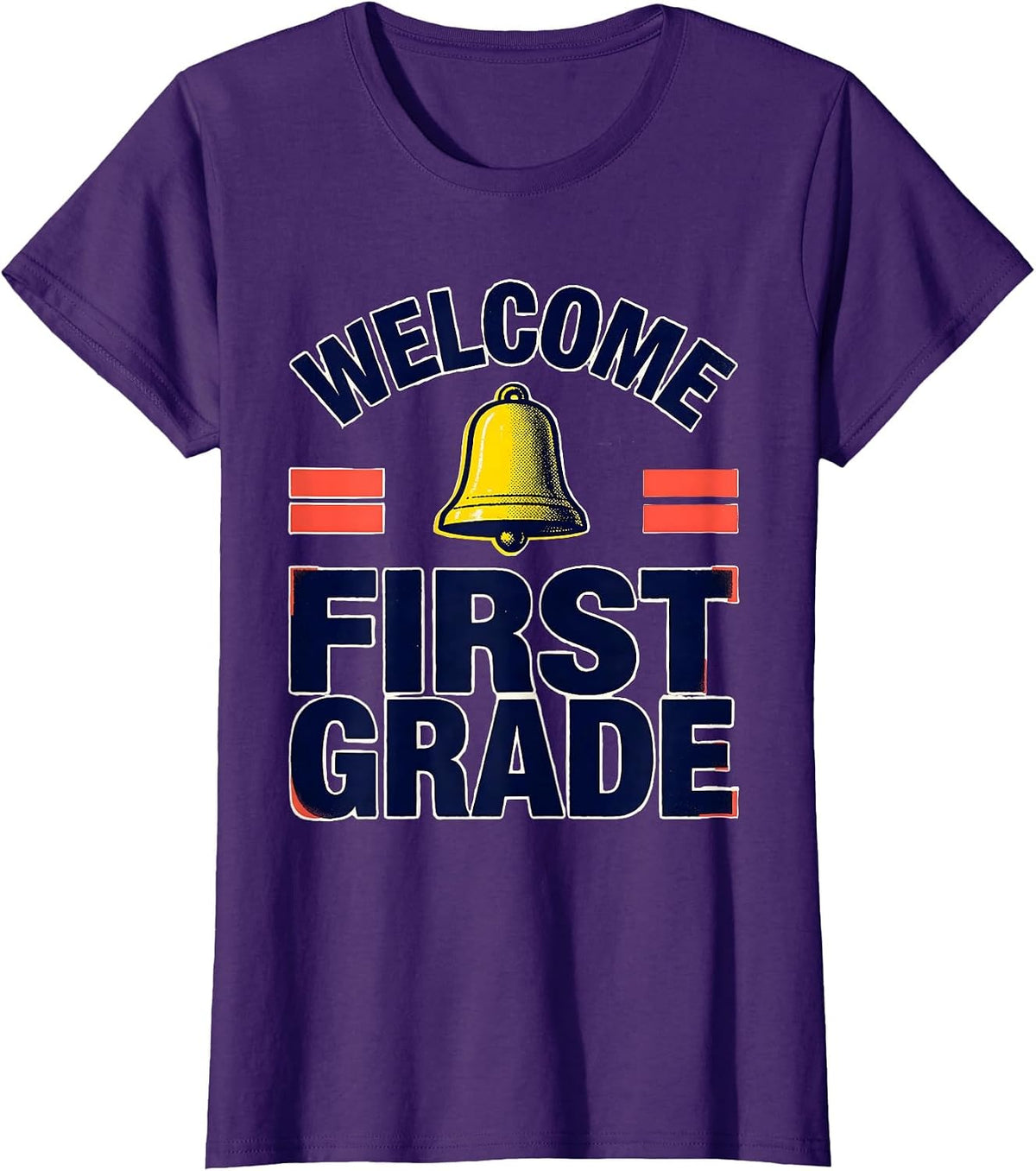 Women's Welcome, First Grade Screenprint Poster Back To School T-Shirt - Purple
