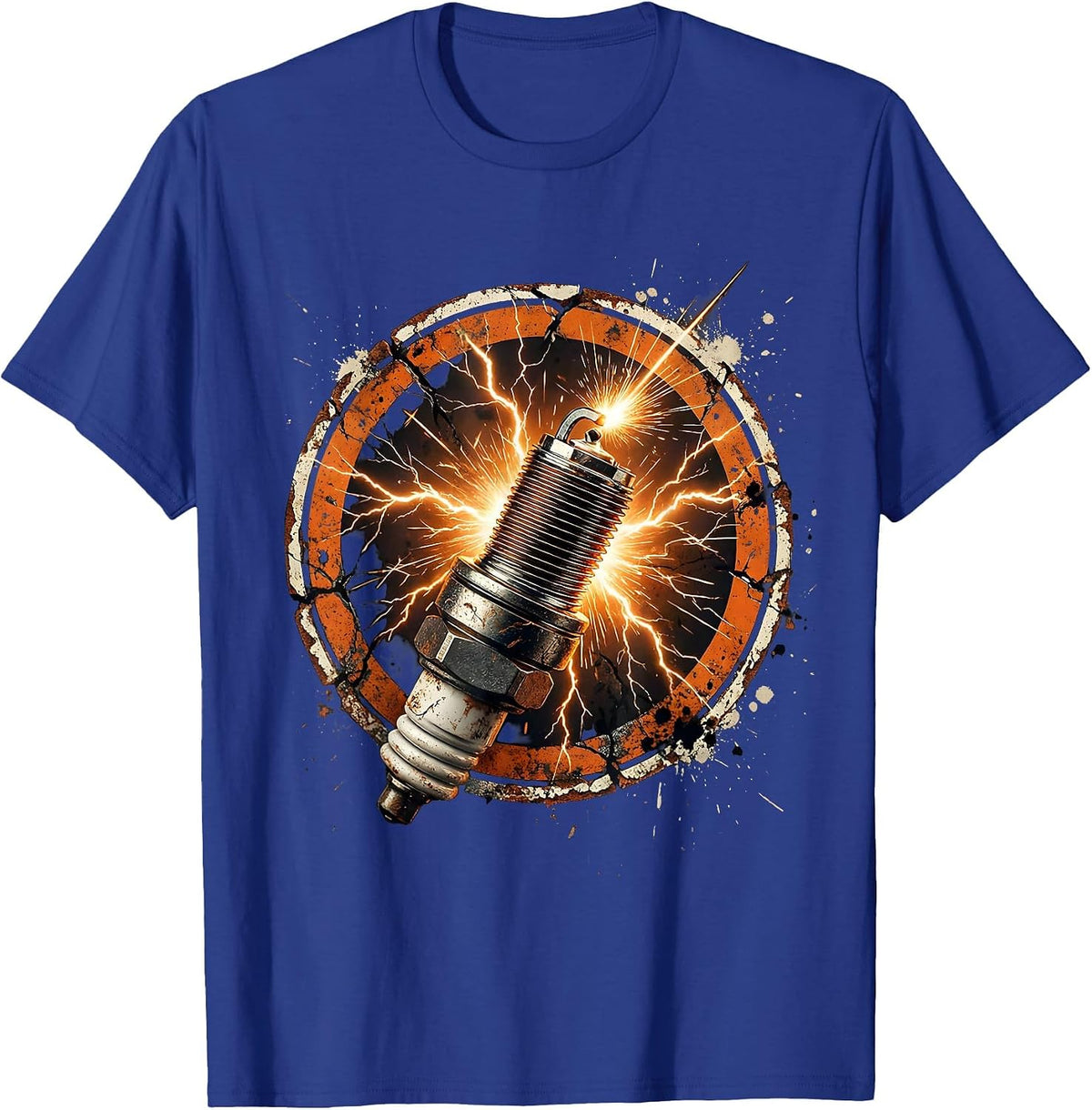 Men's Electric Spark Plug Lightning Bolt Graphic T-Shirt - Royal Blue