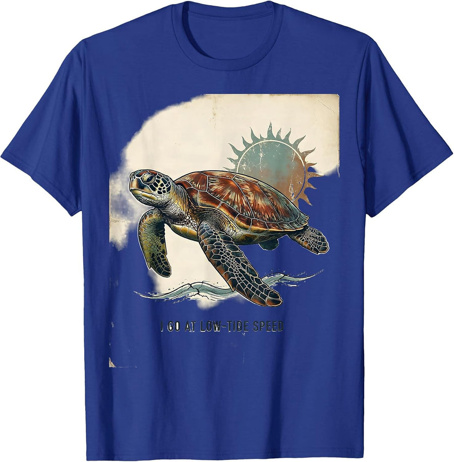 I Go At Low-Tide Speed Vintage Sea Turtle Beach Souvenir T-Shirt - Royal Blue
