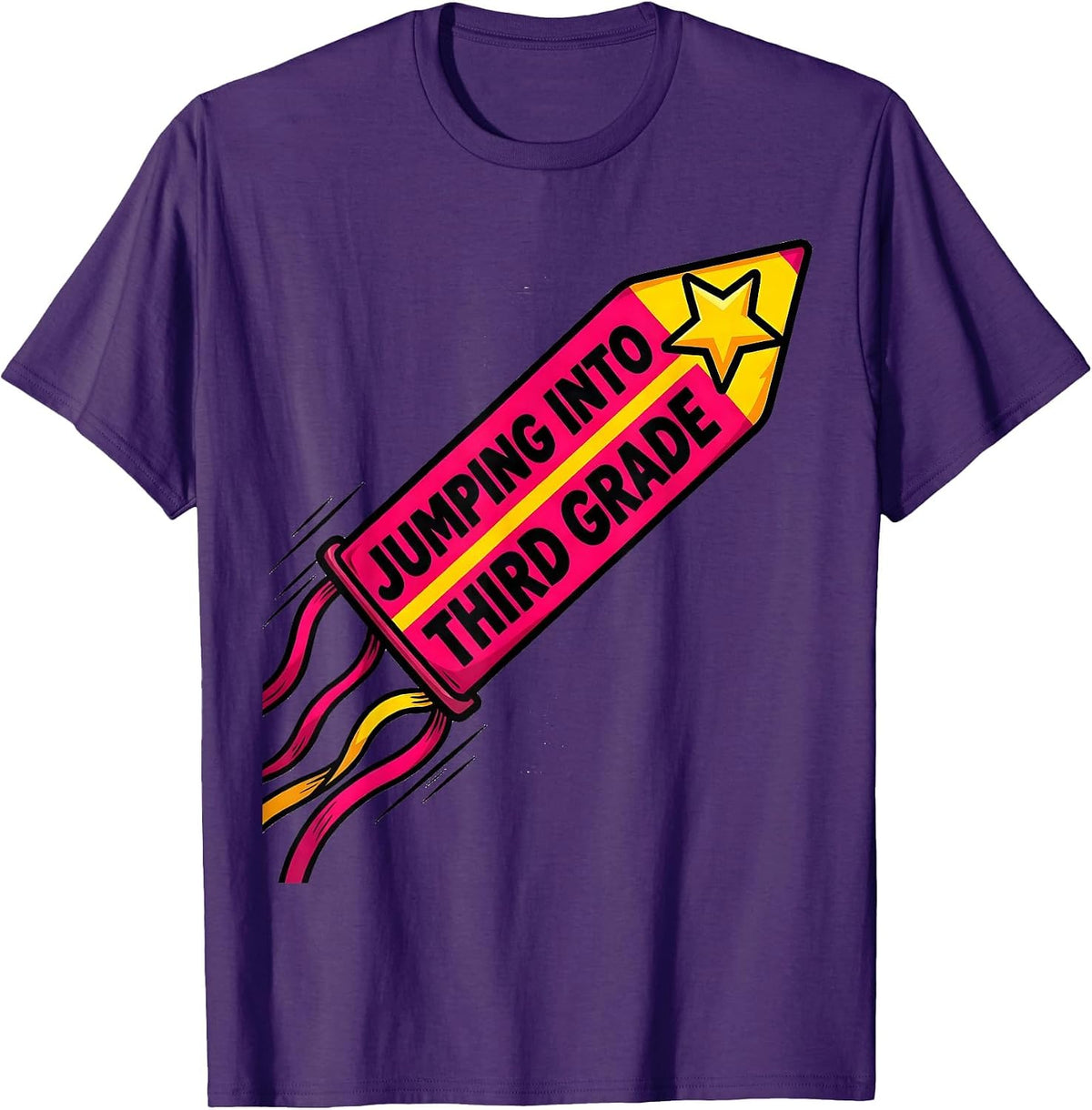 Jumping Into Third Grade Cartoon Pennant Flag Girls Back T-Shirt - Purple