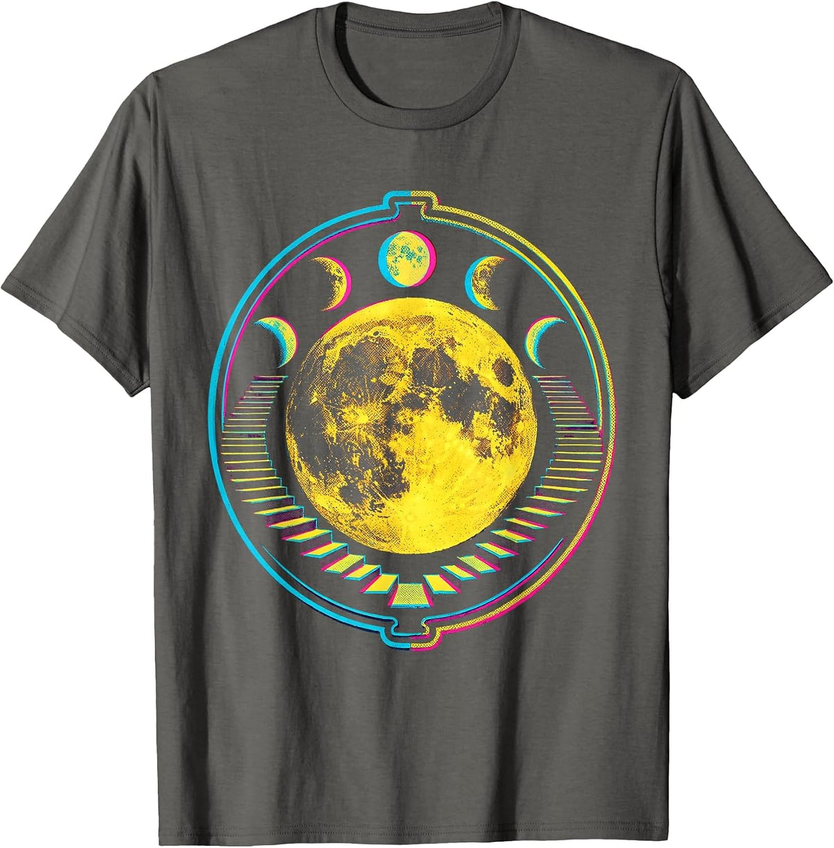 Men's Moon Phase Celestial Astronomy Boho Risograph T-Shirt - Asphalt Grey
