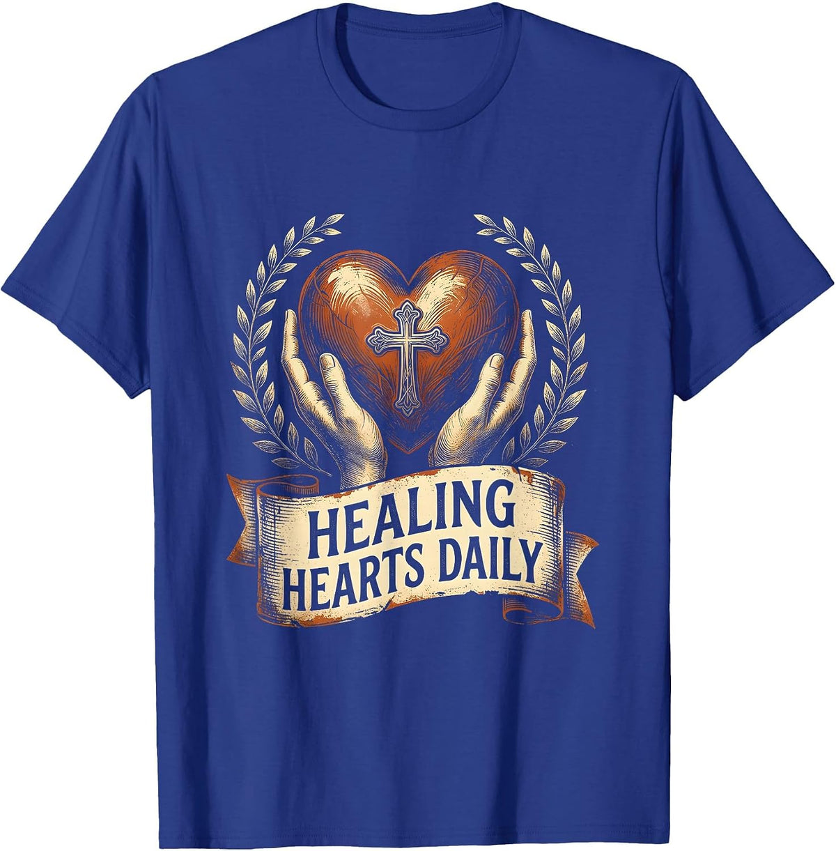 Healing Hearts Daily Hospice Nurse Design T-Shirt - Royal Blue