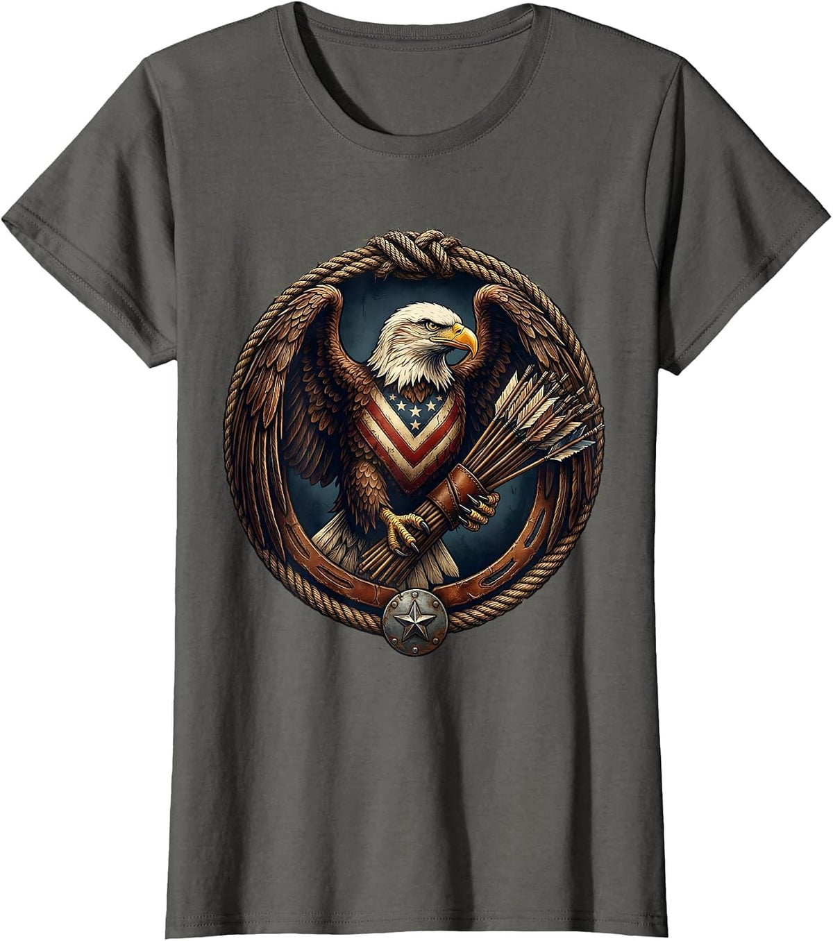 Women's 1776 Bald Eagle Thirteen Arrows Patriotic Design T-Shirt - Asphalt Grey