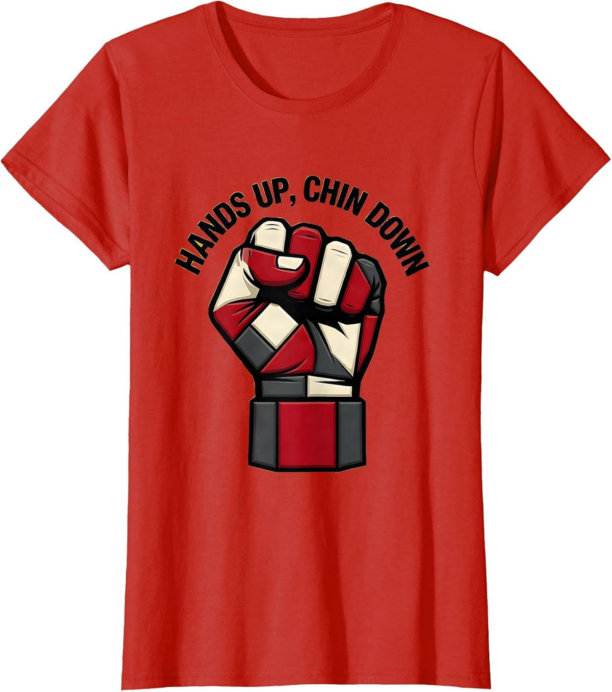 Hands Up Chin Down Boxing Fighter Design T-Shirt - Red