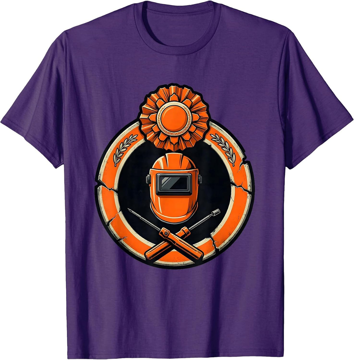 Men's Sealed Welding Helmet Emblem Funny Construction Worker Gag T-Shirt - Purple