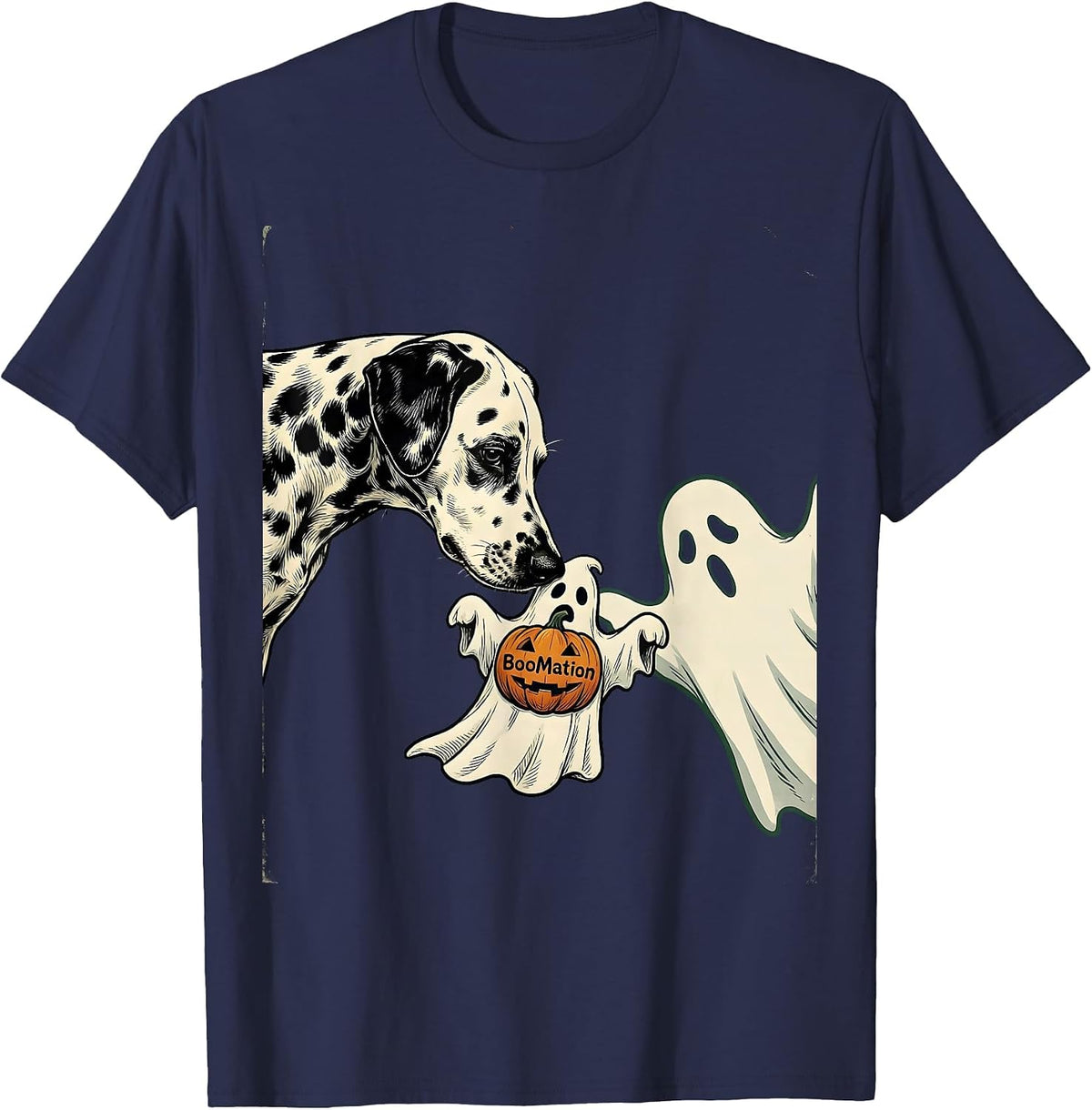 Men's BooMation Vintage Dalmatian Halloween Dog Lover Gift T-Shirt - Navy Blue