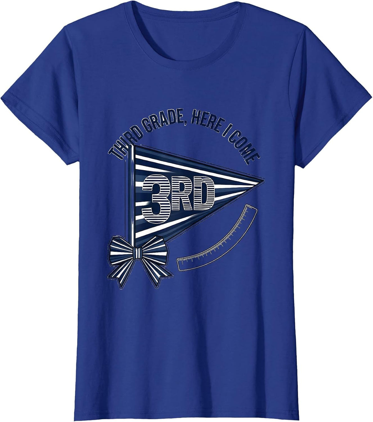 Women's Third Grade Here I Come Pennant Flag Back To School Girl T-Shirt - Royal Blue