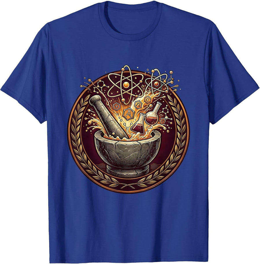 Chemistry Mortar and Pestle Science College Design T-Shirt - Royal Blue