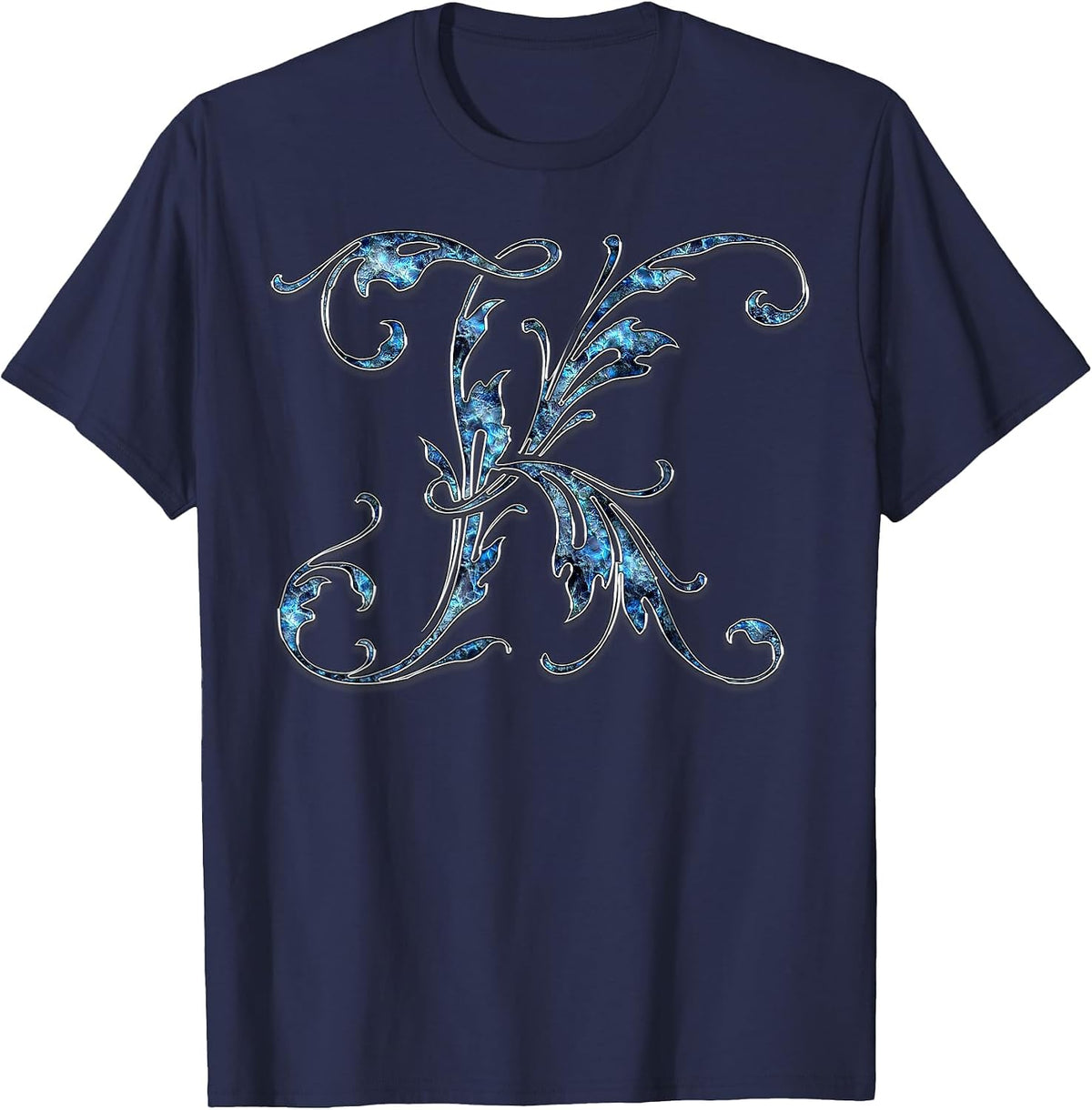 Monogram Initial Letter K T-Shirt - Navy Blue
