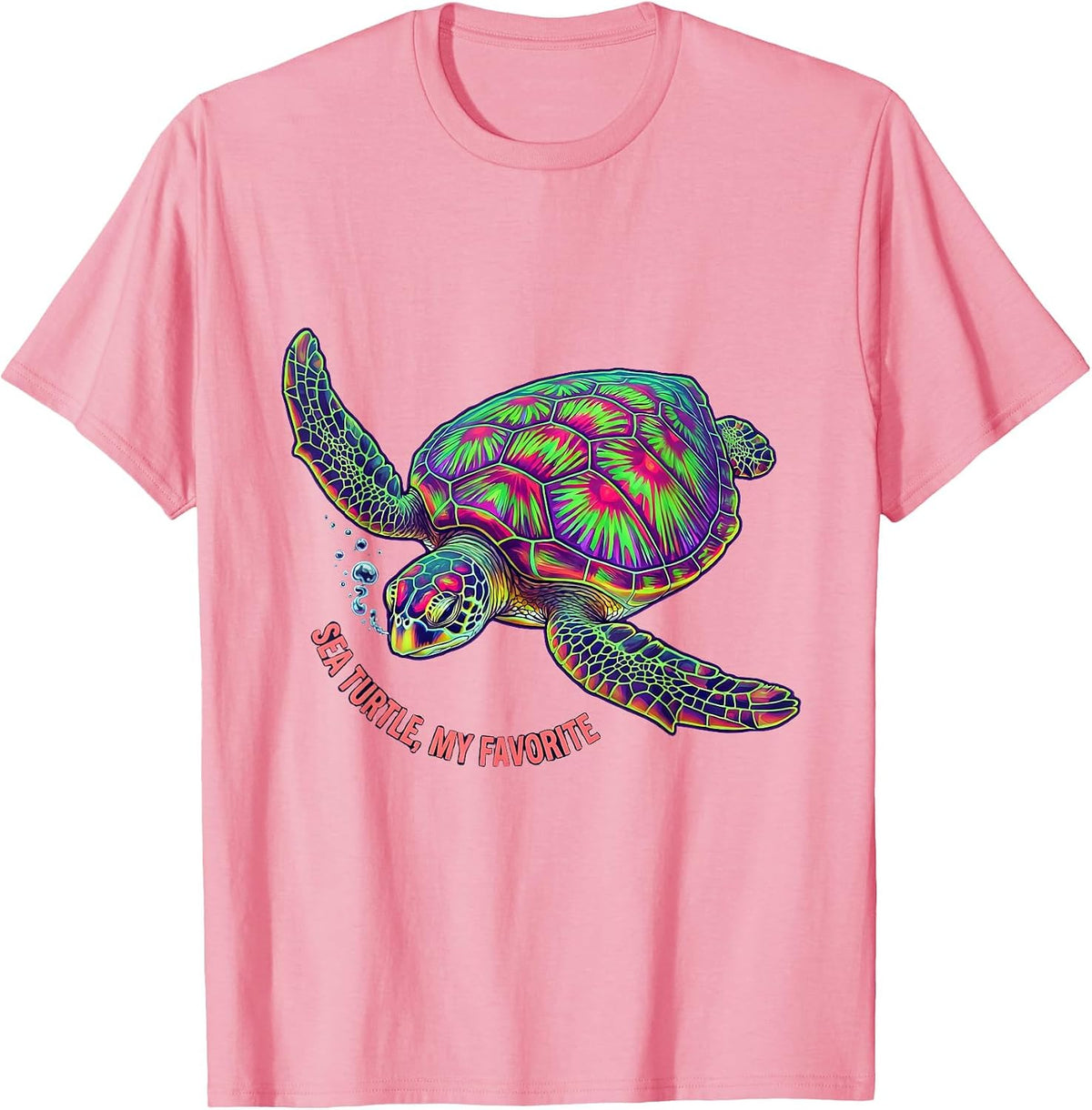 Men's Sea Turtle My Favorite Psychedelic Ocean Animal Beach Lover T-Shirt - Pink