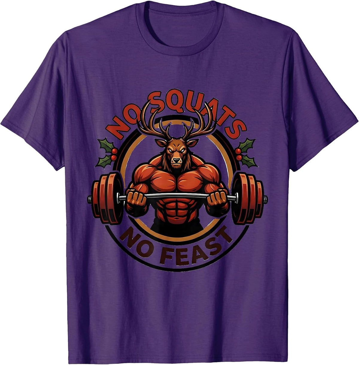 Men's No Squats, No Feast Funny Christmas Gym Workout T-Shirt - Purple