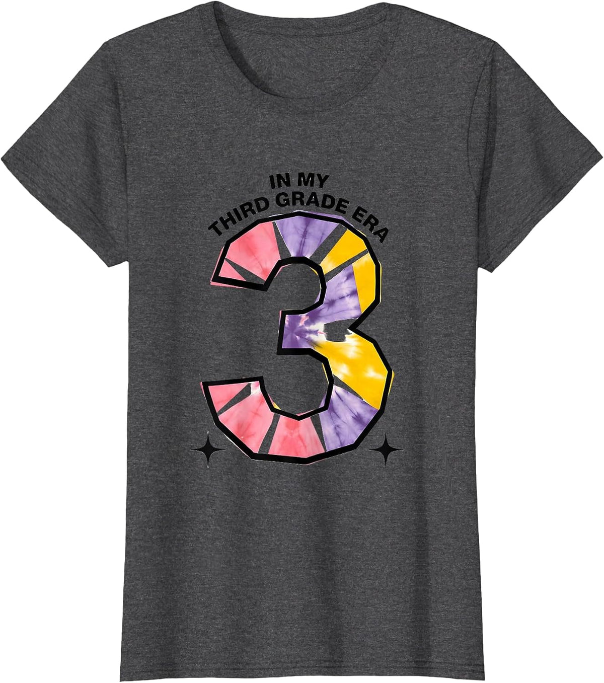 Women's In My Third Grade Era Playful Tie Dye Back To School Girl T-Shirt - Dark Heather Grey