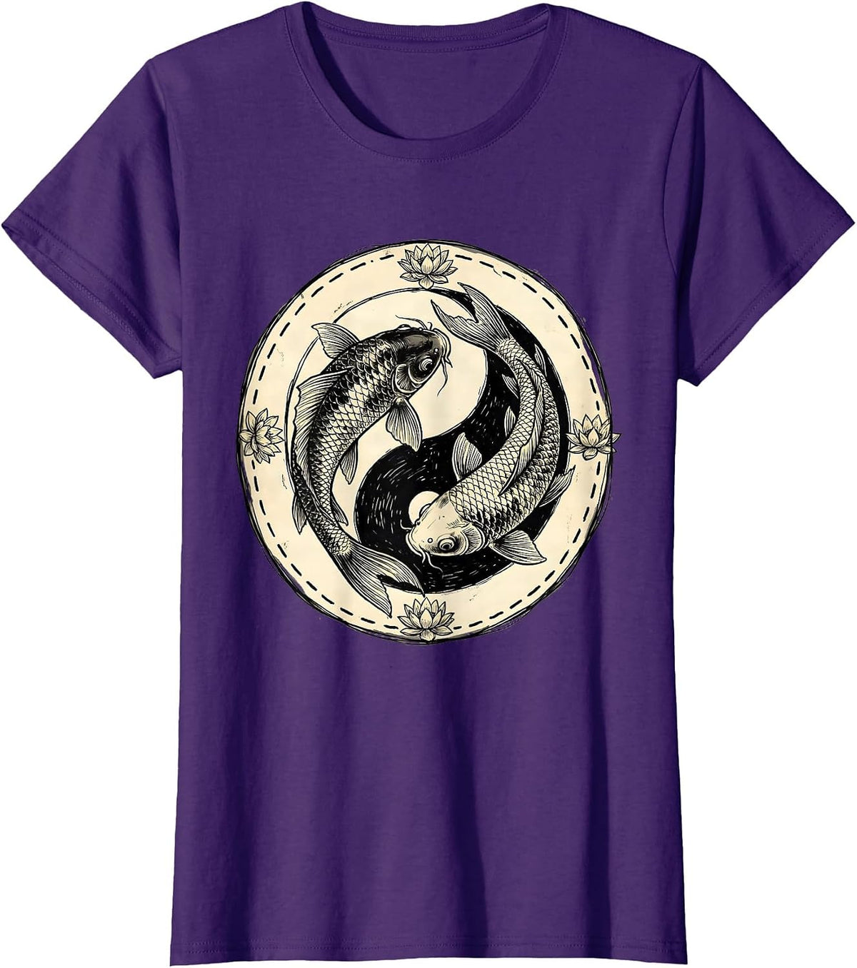 Women's Mr and Mrs Koi Fish Yin Yang Couples Design T-Shirt - Purple