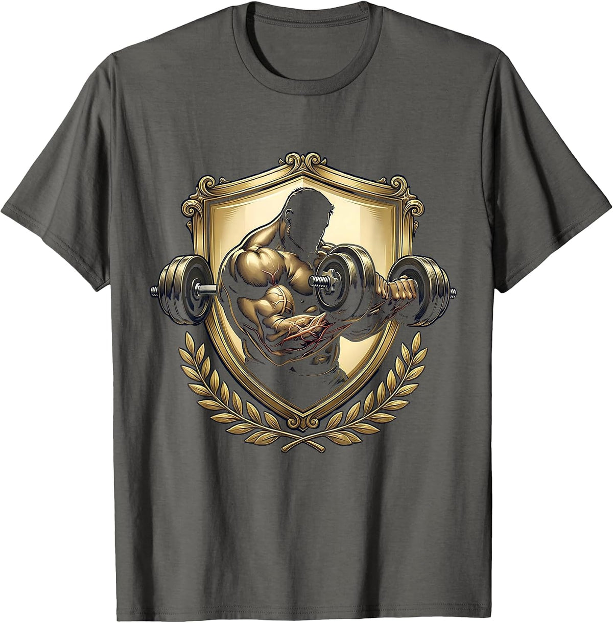 Oversized Gym Bro Dumbbell Curl Graphic Tee T-Shirt - Asphalt Grey