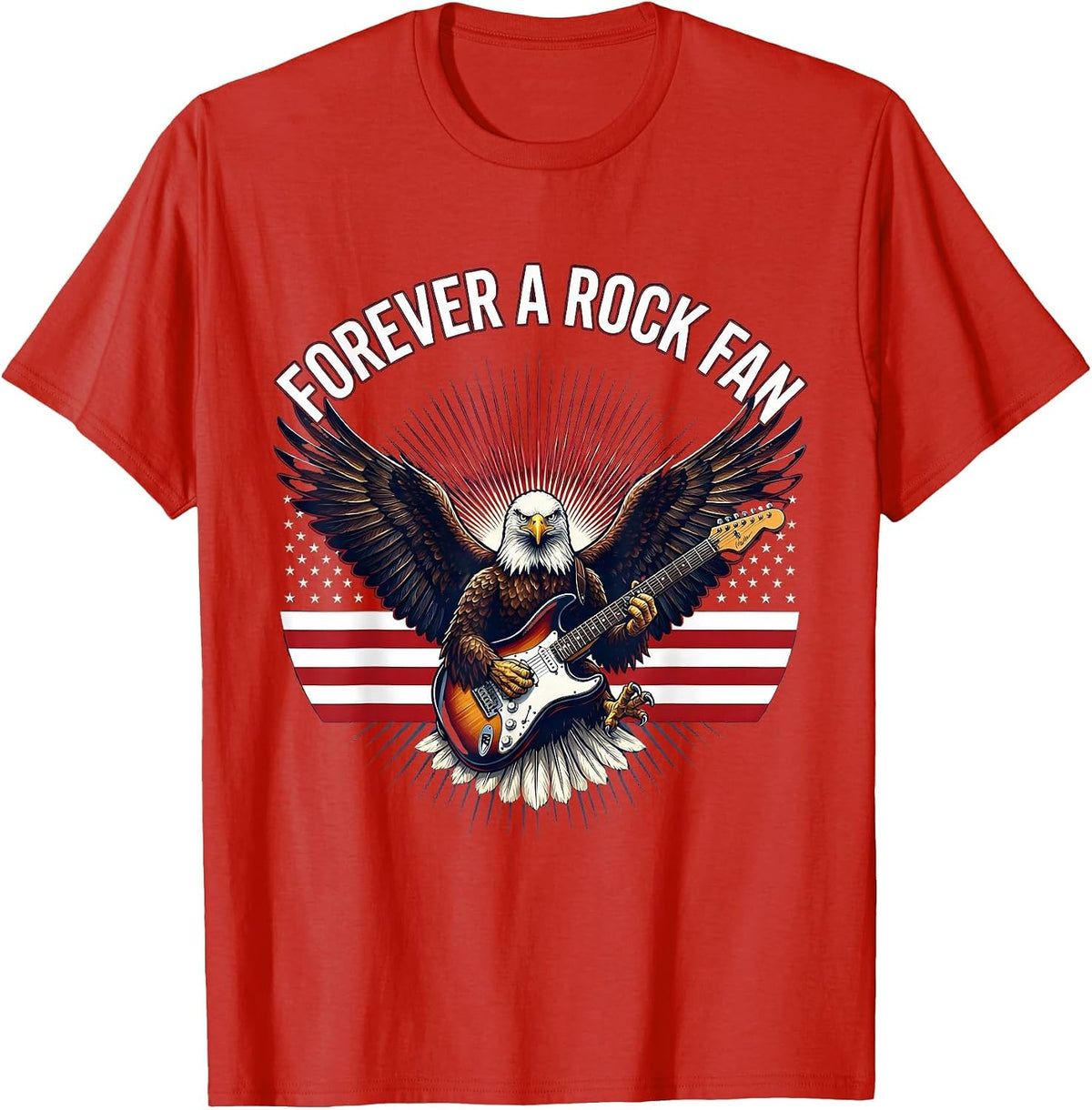 Men's Forever a Rock Fan Bold Music Lover Design T-Shirt - Red