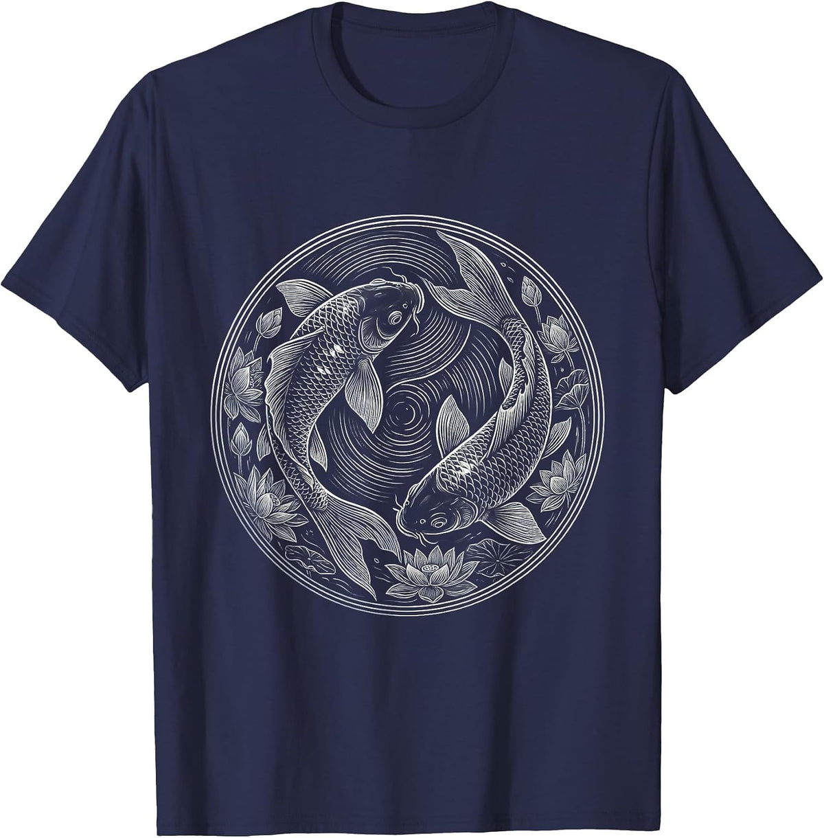 Men's Koi Fish Calm Water Mental Health Matters T-Shirt - Navy Blue