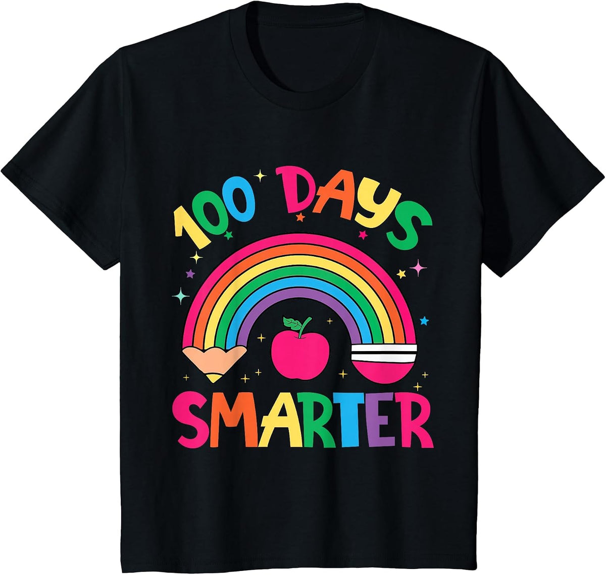 100 Days of School Rainbow 100 Days Smarter Teacher Kid Girl T-Shirt - Black