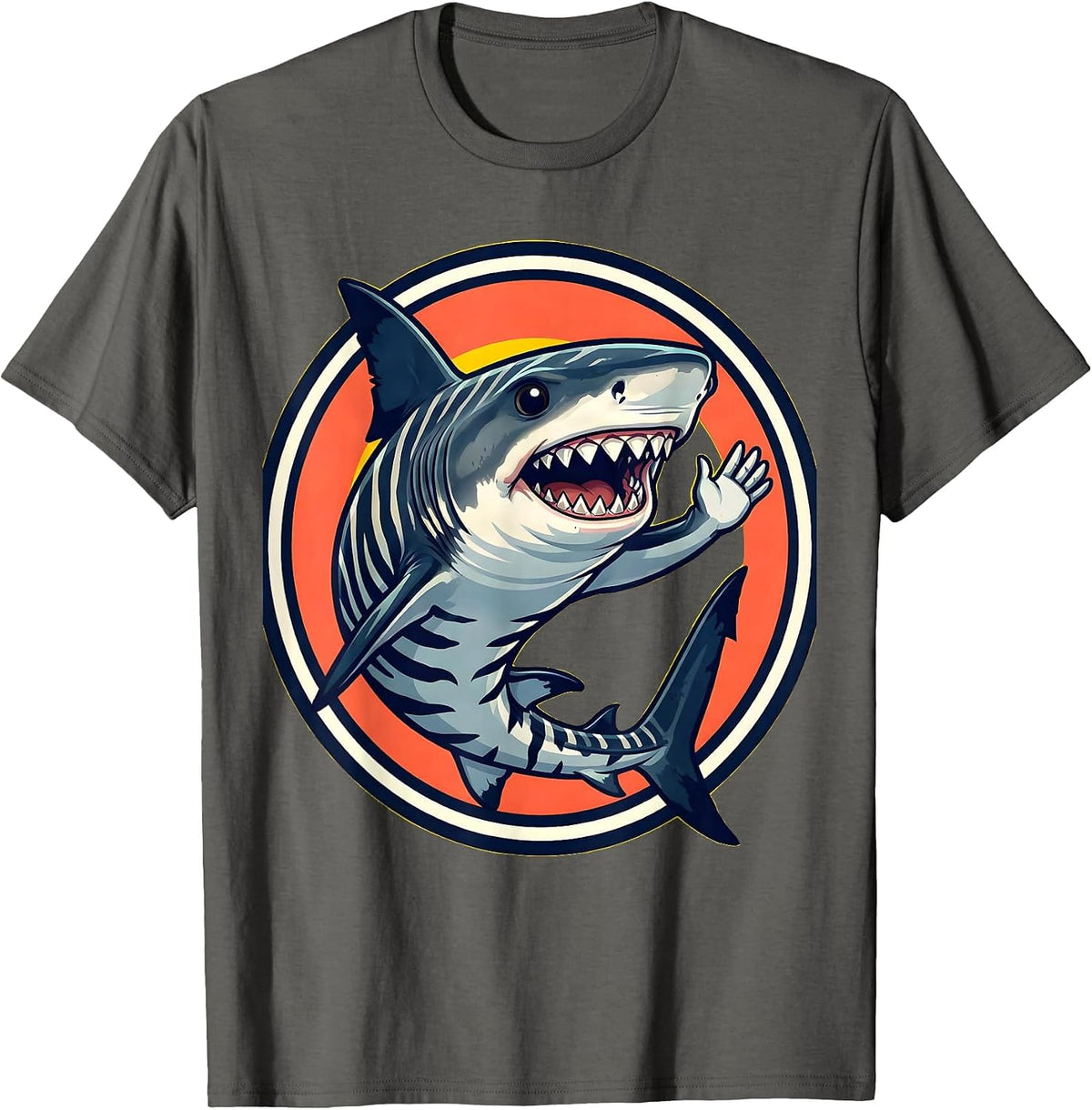 Cheerful Zebra Shark Cartoon Ocean Wildlife Lover Gift T-Shirt - Asphalt Grey