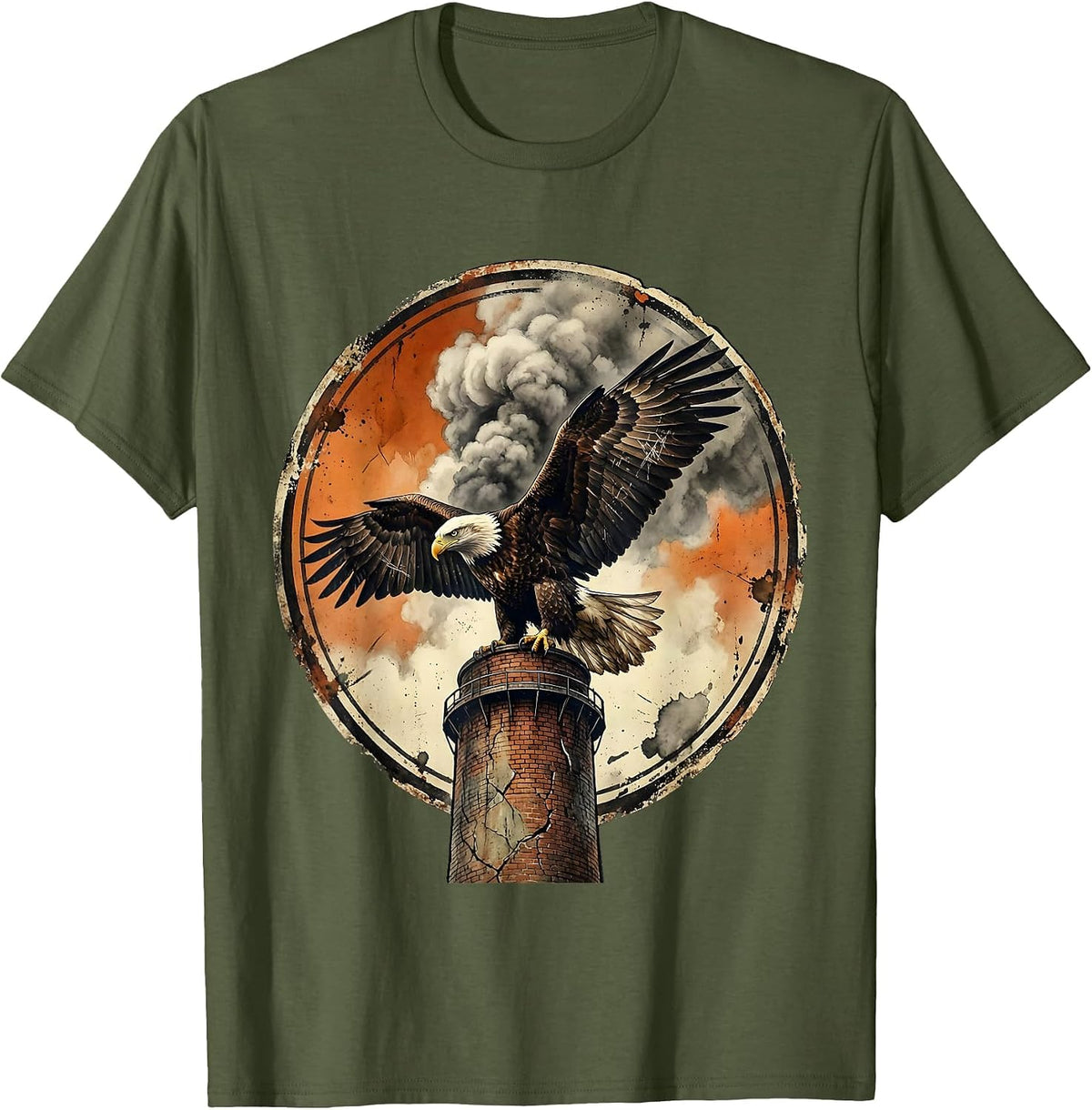 Milwaukee Bald Eagle Industrial Smokestack Design T-Shirt - Olive Green