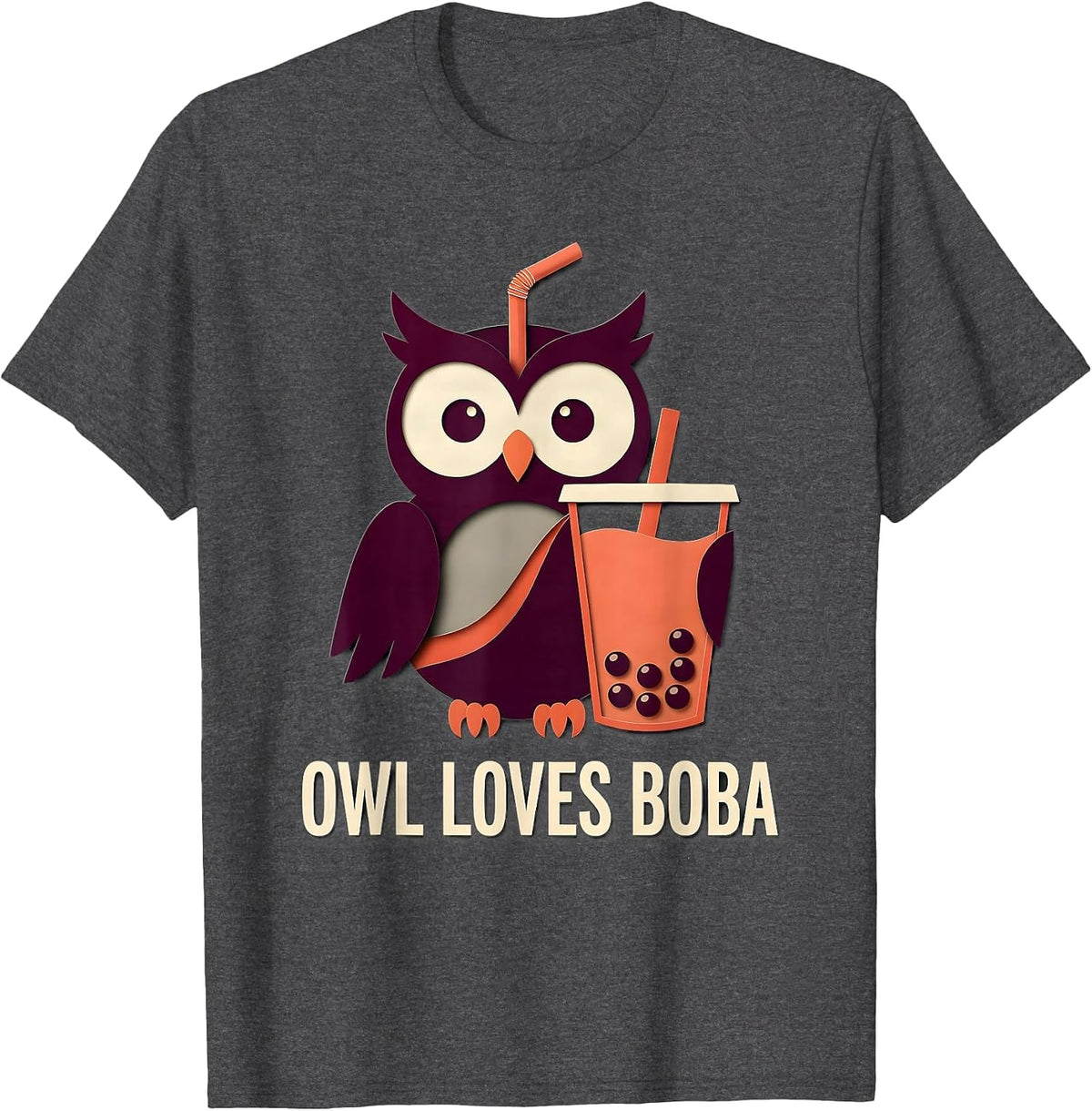 Men's Owl Loves Boba Cute Kawaii Animal Boba Tea Lover Gift T-Shirt - Dark Heather Grey