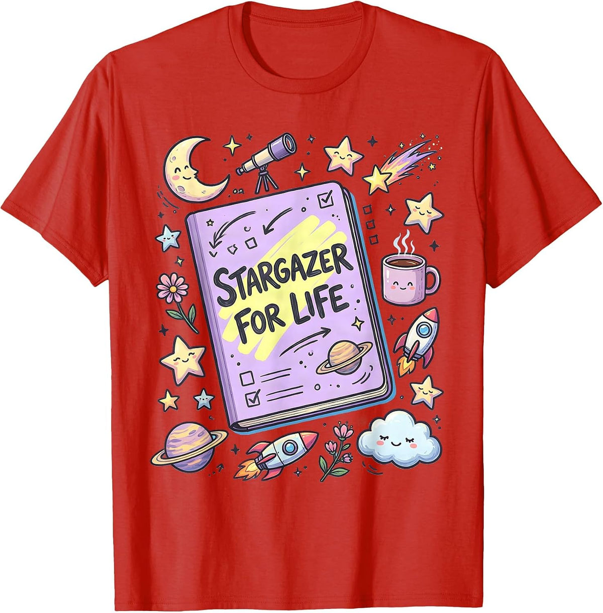 Men's Stargazer For Life Astronomy Night Sky Design T-Shirt - Red