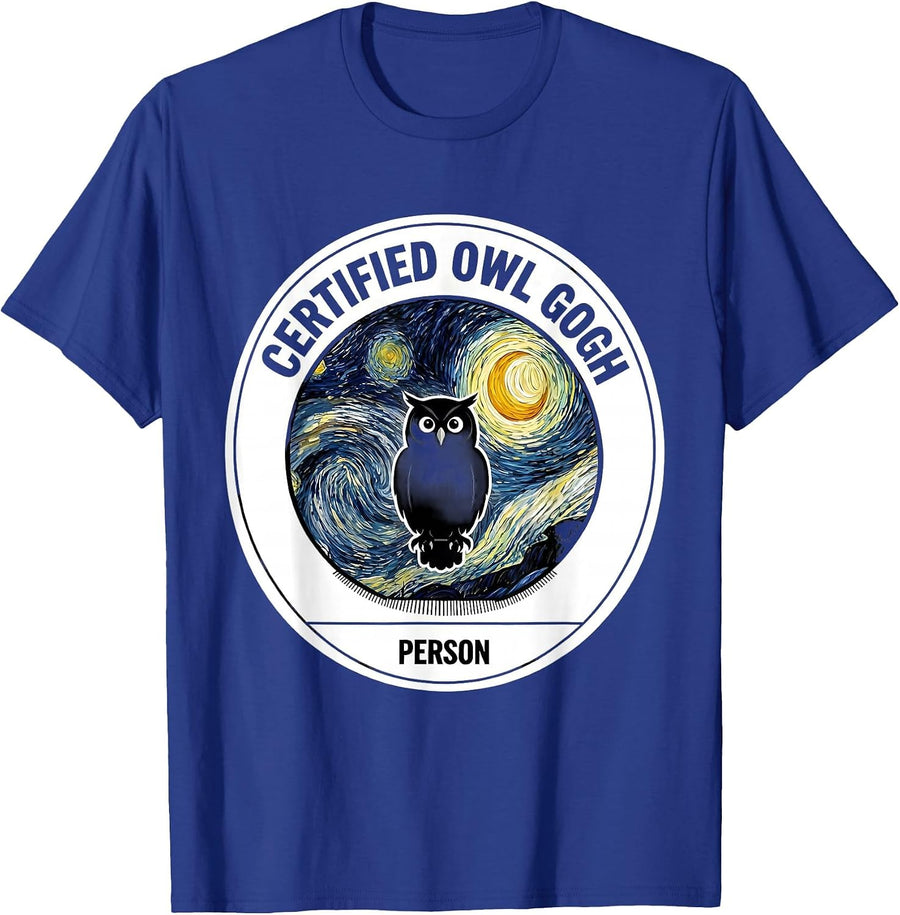 Certified Owl Gogh Person Funny Owl Lover Van Gogh Art T-Shirt - Royal Blue