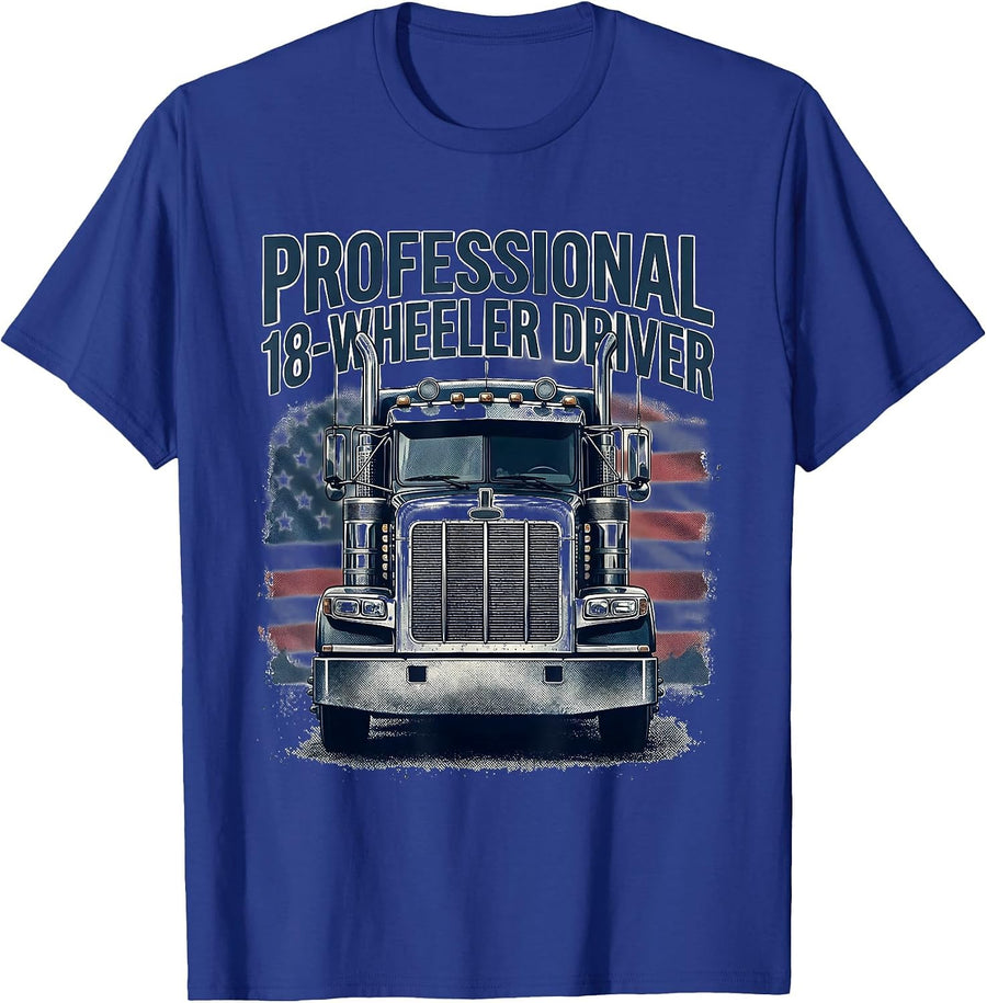 Professional 18-Wheeler Driver Patriotic Semi Truck Driver T-Shirt - Royal Blue