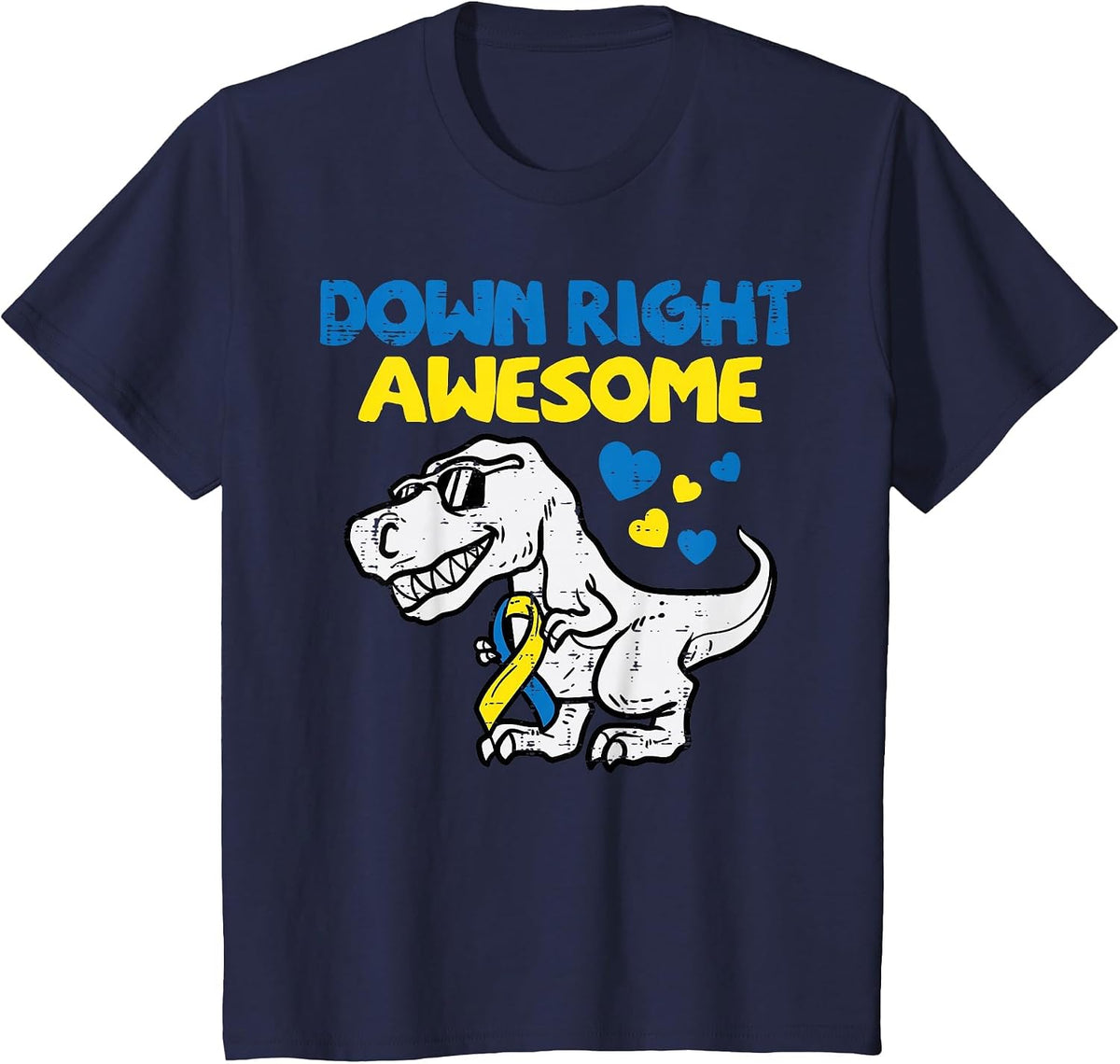 Down Right Awesome Dino Down Syndrome Awareness Tee T-Shirt for Boys Kids - Navy Blue