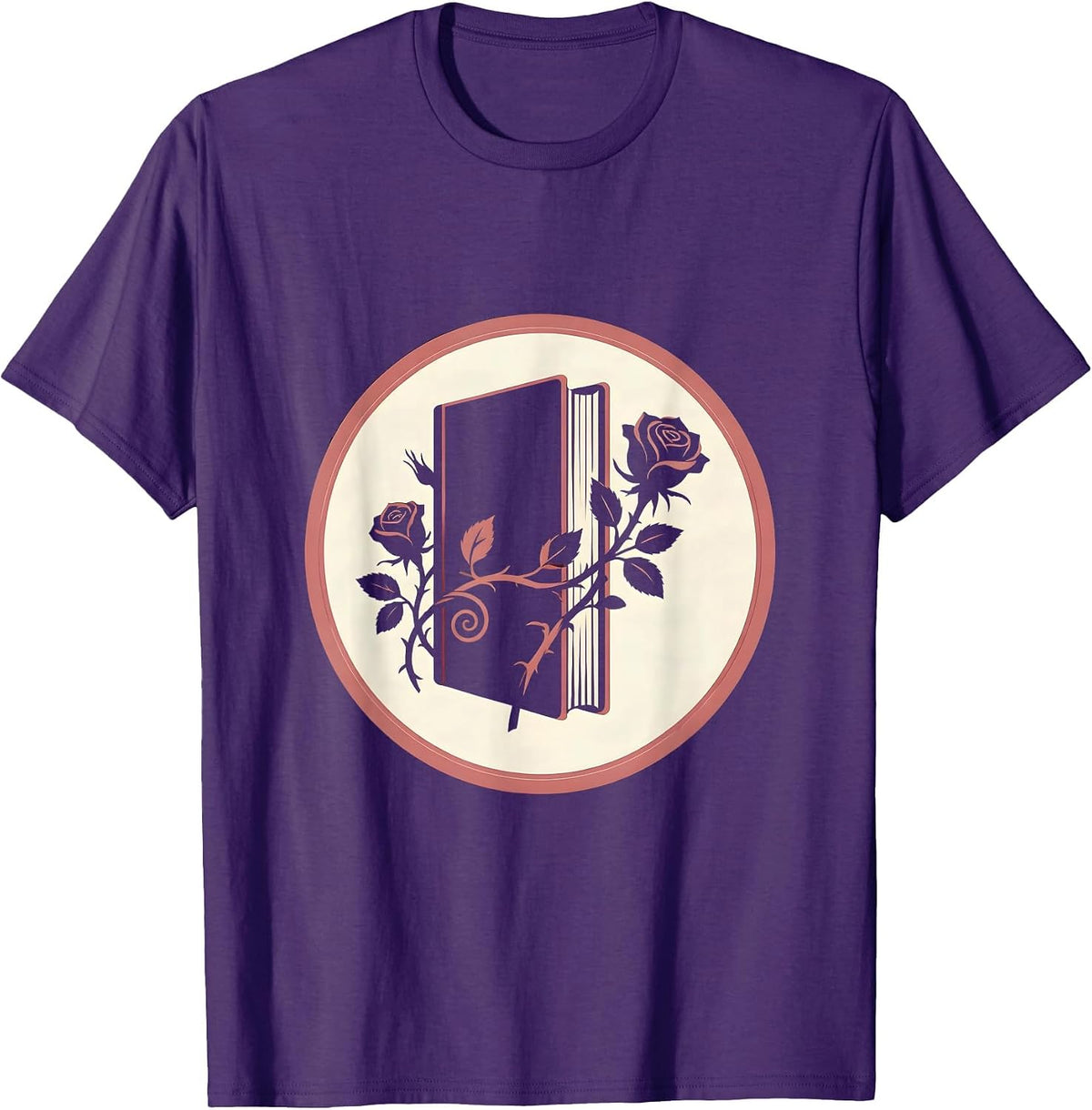 Men's Book Spine Climbing Rose Vines Illustration T-Shirt - Purple
